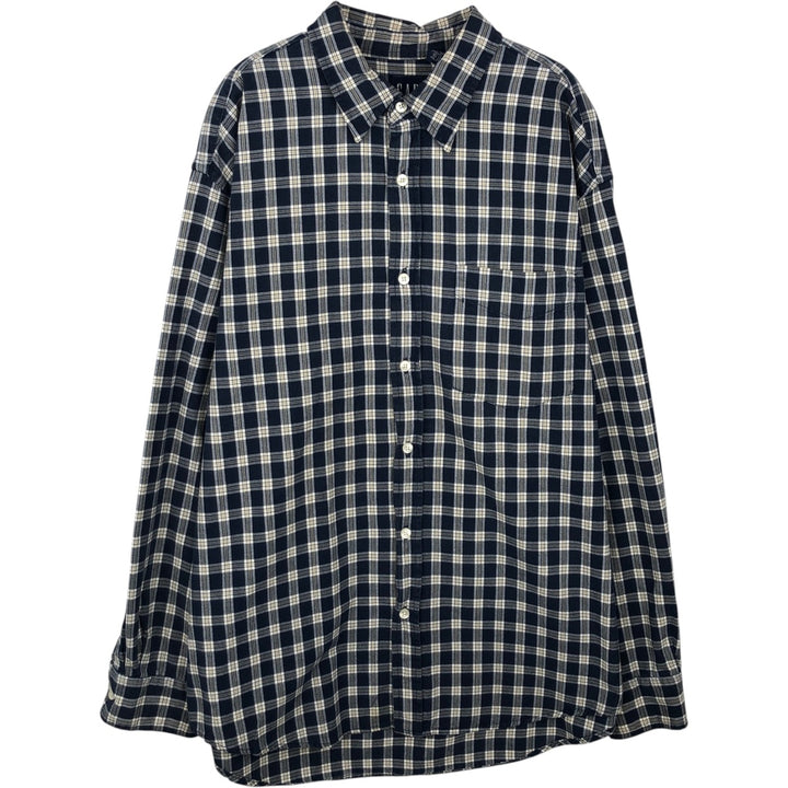 90'S GAP Vintage Long Sleeve Cotton Check Shirt, Men's Size L cotton navy blue type Vintage Second Hand