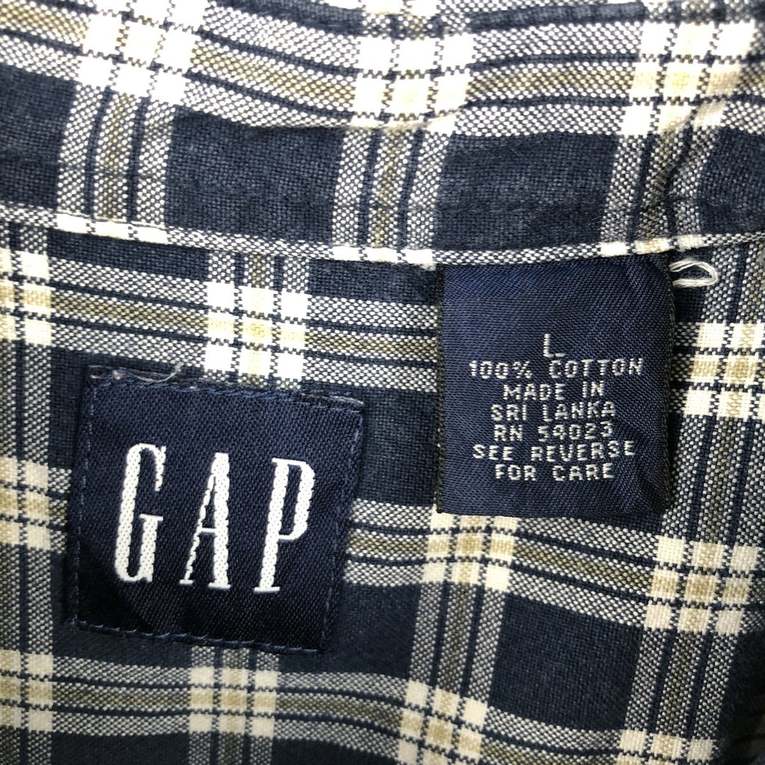 90'S GAP Vintage Long Sleeve Cotton Check Shirt, Men's Size L cotton navy blue type Vintage Second Hand