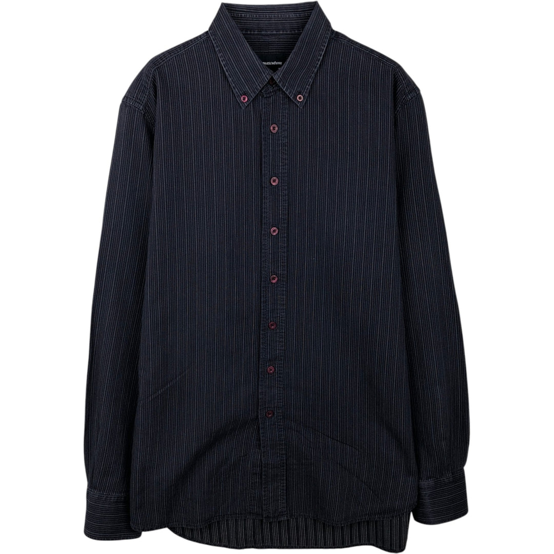 Aquascutum Long-Sleeve Button-Down Striped Shirt, Men's Size M (approx.) cotton navy blue type Vintage Second Hand