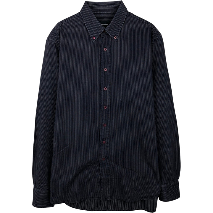 Aquascutum Long-Sleeve Button-Down Striped Shirt, Men's Size M (approx.) cotton navy blue type Vintage Second Hand