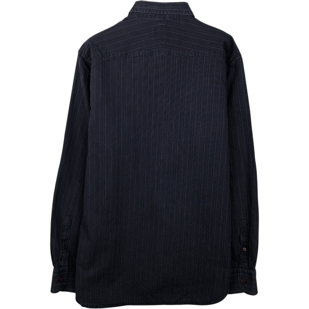 Aquascutum Long-Sleeve Button-Down Striped Shirt, Men's Size M (approx.) cotton navy blue type Vintage Second Hand