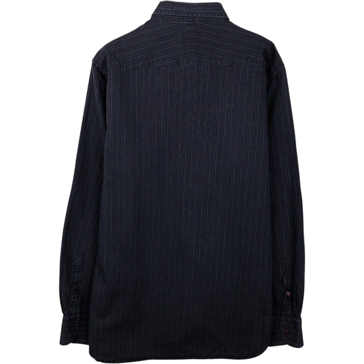 Aquascutum Long-Sleeve Button-Down Striped Shirt, Men's Size M (approx.) cotton navy blue type Vintage Second Hand