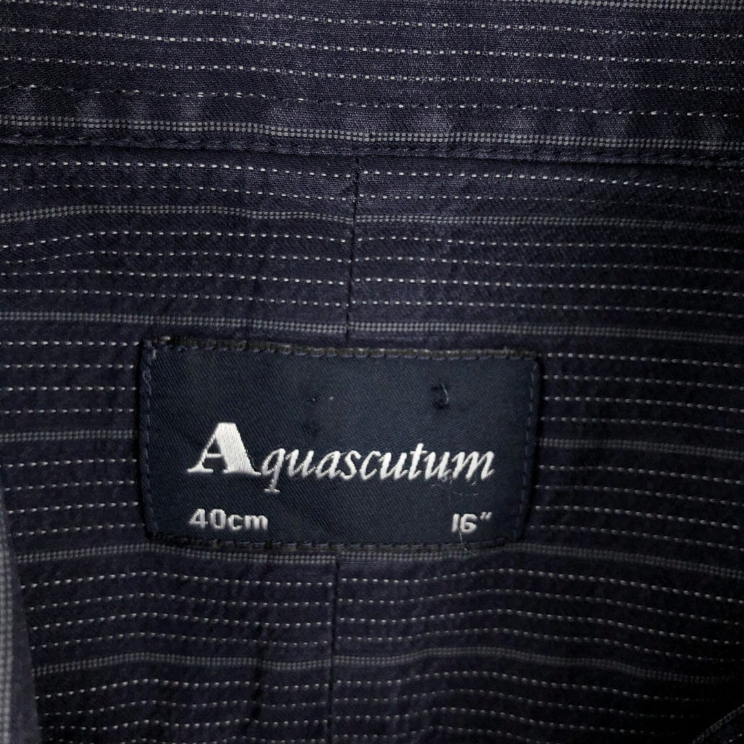 Aquascutum Long-Sleeve Button-Down Striped Shirt, Men's Size M (approx.) cotton navy blue type Vintage Second Hand
