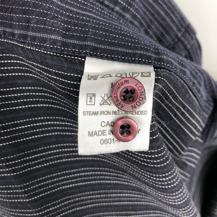 Aquascutum Long-Sleeve Button-Down Striped Shirt, Men's Size M (approx.) cotton navy blue type Vintage Second Hand