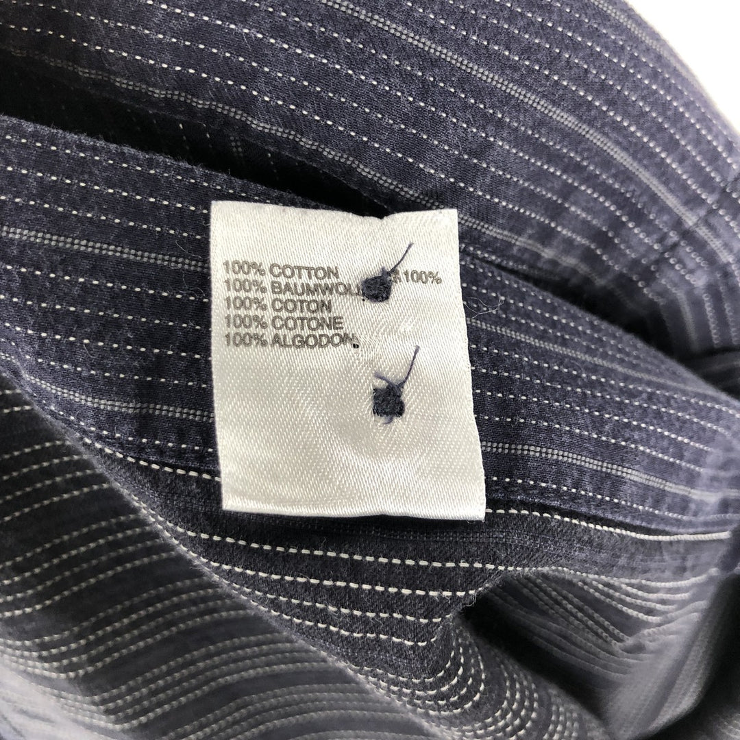 Aquascutum Long-Sleeve Button-Down Striped Shirt, Men's Size M (approx.) cotton navy blue type Vintage Second Hand