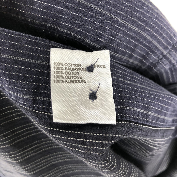 Aquascutum Long-Sleeve Button-Down Striped Shirt, Men's Size M (approx.) cotton navy blue type Vintage Second Hand