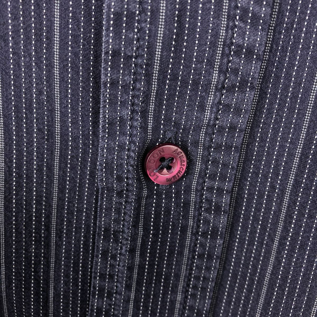 Aquascutum Long-Sleeve Button-Down Striped Shirt, Men's Size M (approx.) cotton navy blue type Vintage Second Hand