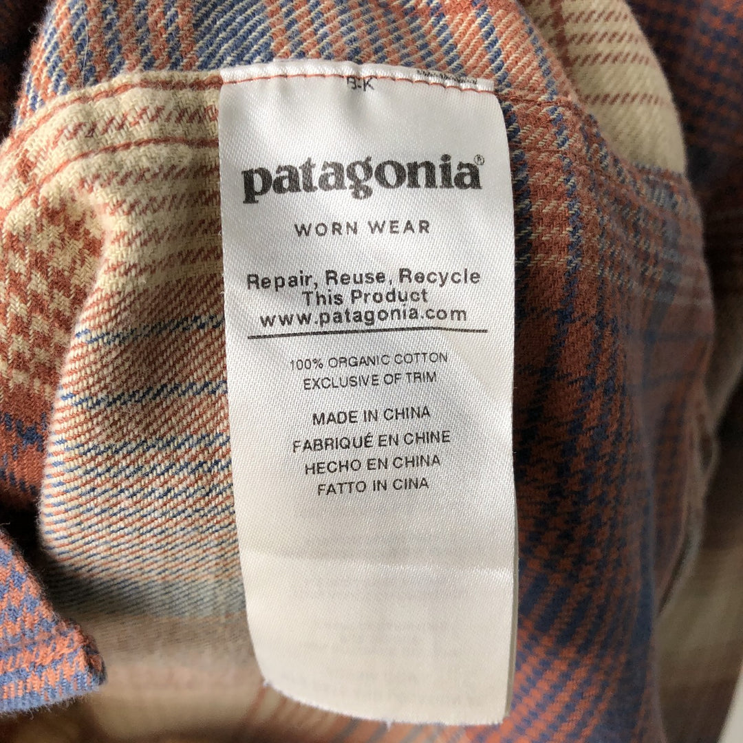 Patagonia ORGANIC COTTON 54020FA19 Long-Sleeve Flannel Check Shirt, Men's Size S (approx.) Organic cotton brown type Vintage Second Hand