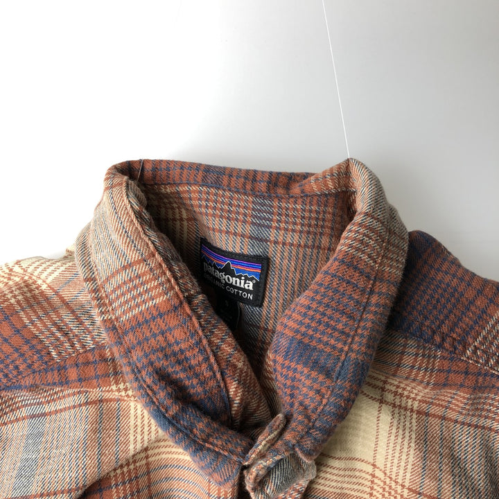 Patagonia ORGANIC COTTON 54020FA19 Long-Sleeve Flannel Check Shirt, Men's Size S (approx.) Organic cotton brown type Vintage Second Hand
