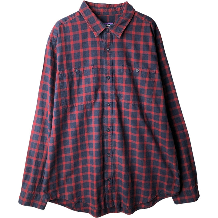 Patagonia Organic Cotton Long-Sleeve Flannel Check Shirt (Men's Size L) Organic cotton red type Vintage Second Hand