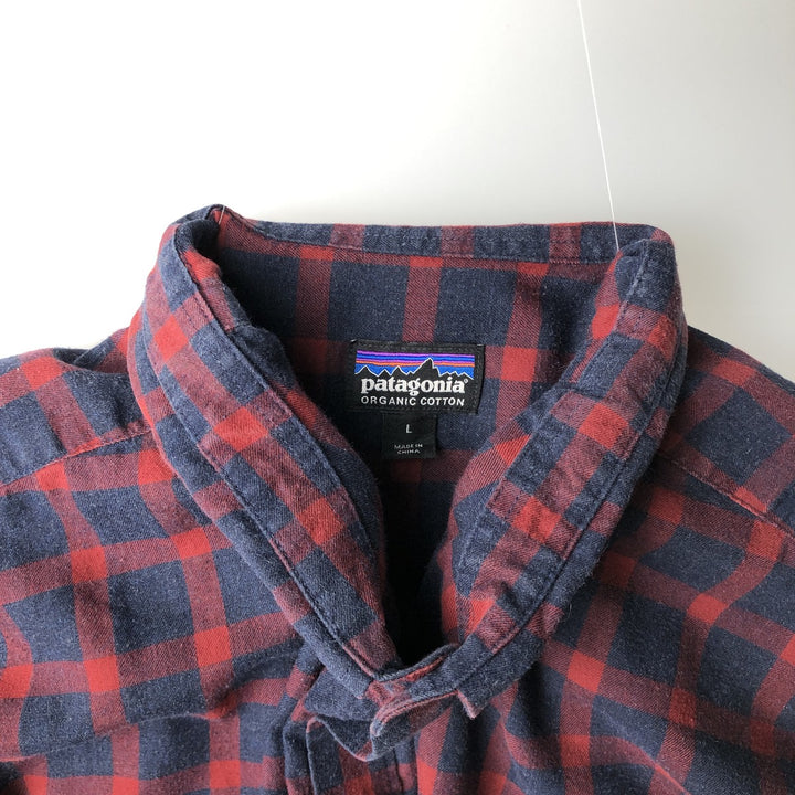 Patagonia Organic Cotton Long-Sleeve Flannel Check Shirt (Men's Size L) Organic cotton red type Vintage Second Hand