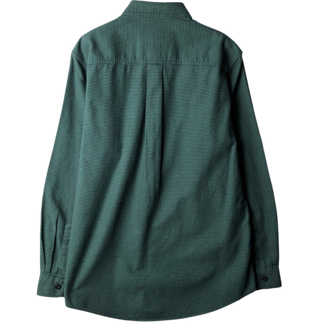90s-00'S L.L.Bean Traditional Fit Houndstooth Pattern Long-Sleeve Button-Down Flannel Check Shirt, Men's Size S (approx.) cotton green type Vintage Second Hand