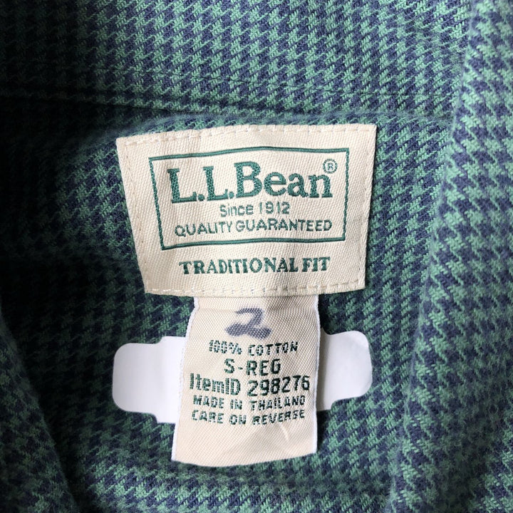 90s-00'S L.L.Bean Traditional Fit Houndstooth Pattern Long-Sleeve Button-Down Flannel Check Shirt, Men's Size S (approx.) cotton green type Vintage Second Hand