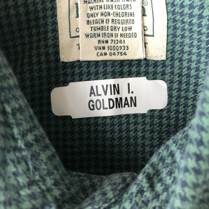 90s-00'S L.L.Bean Traditional Fit Houndstooth Pattern Long-Sleeve Button-Down Flannel Check Shirt, Men's Size S (approx.) cotton green type Vintage Second Hand