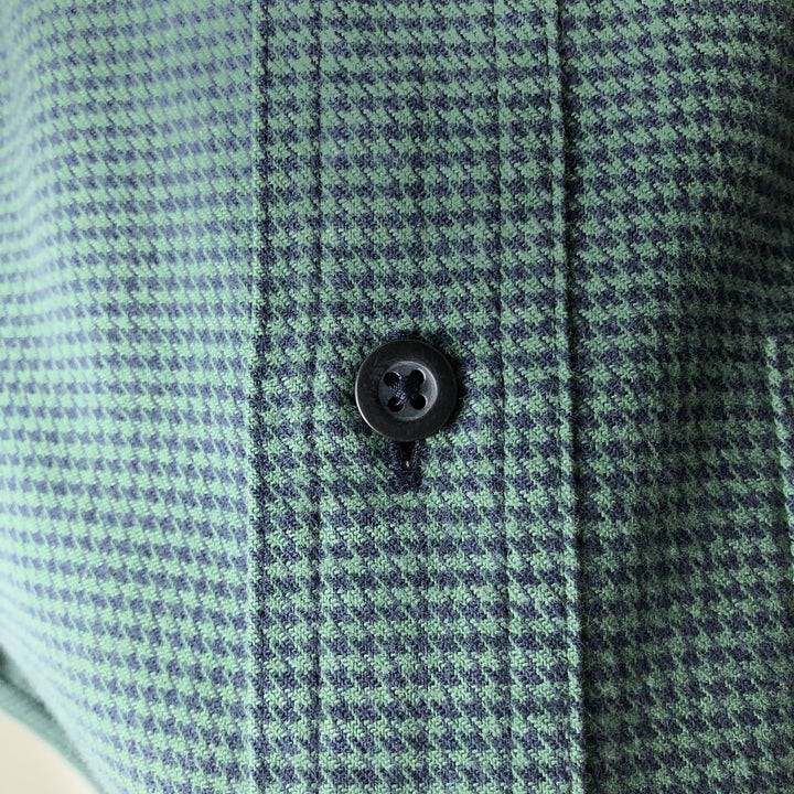 90s-00'S L.L.Bean Traditional Fit Houndstooth Pattern Long-Sleeve Button-Down Flannel Check Shirt, Men's Size S (approx.) cotton green type Vintage Second Hand