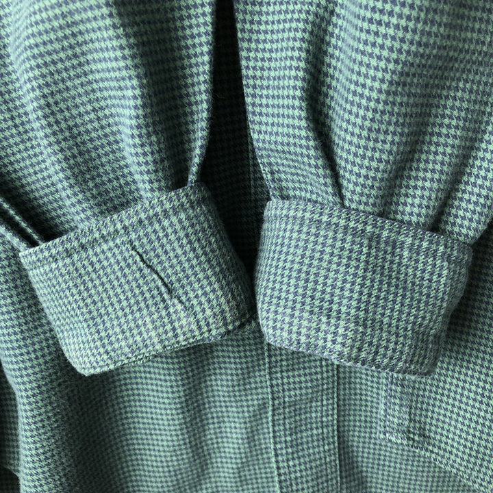 90s-00'S L.L.Bean Traditional Fit Houndstooth Pattern Long-Sleeve Button-Down Flannel Check Shirt, Men's Size S (approx.) cotton green type Vintage Second Hand