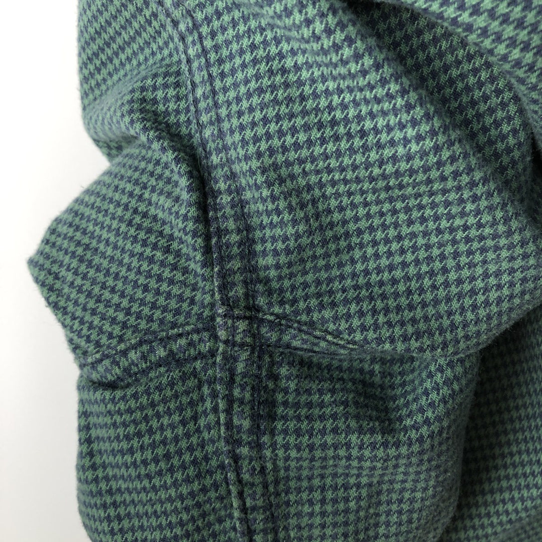 90s-00'S L.L.Bean Traditional Fit Houndstooth Pattern Long-Sleeve Button-Down Flannel Check Shirt, Men's Size S (approx.) cotton green type Vintage Second Hand
