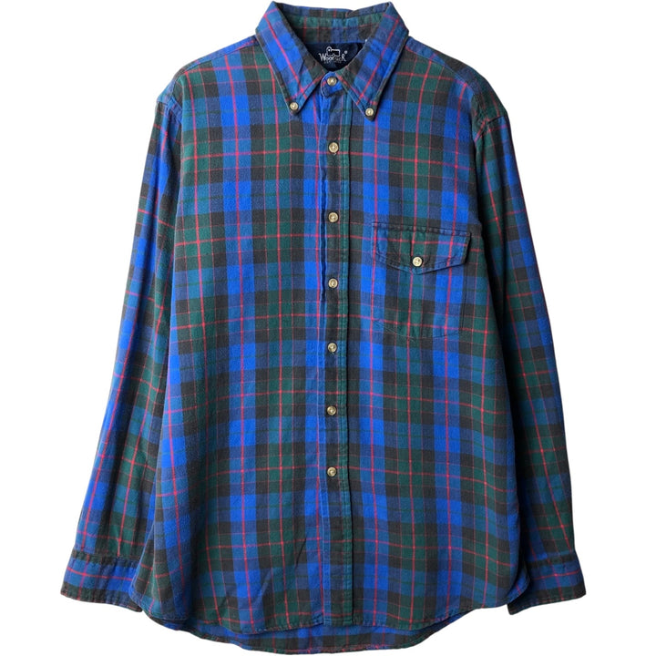 1980'S Woolrich Long-Sleeve Button-Down Flannel Check Shirt, Men's Size L (Equivalent), Vintage unclear blue type Vintage Second Hand