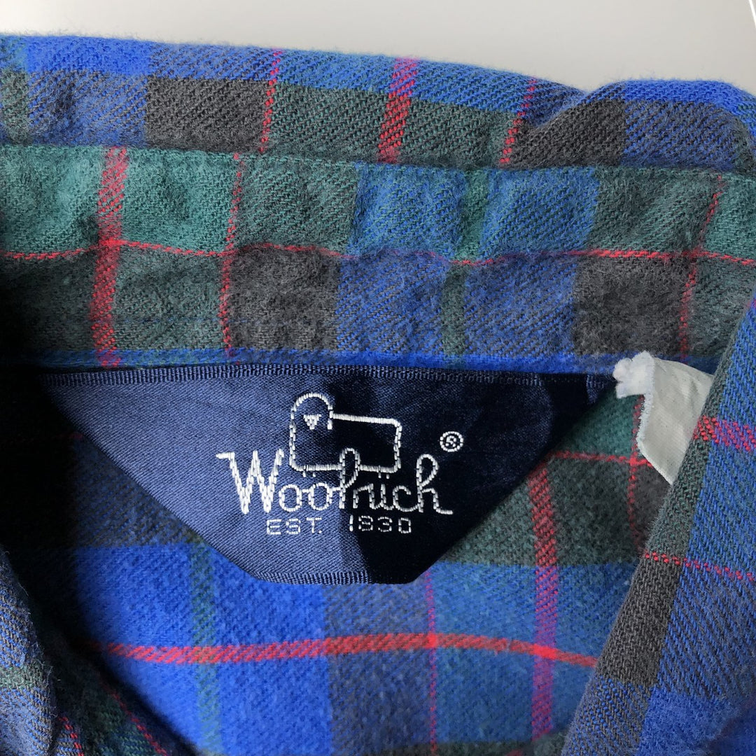 1980'S Woolrich Long-Sleeve Button-Down Flannel Check Shirt, Men's Size L (Equivalent), Vintage unclear blue type Vintage Second Hand