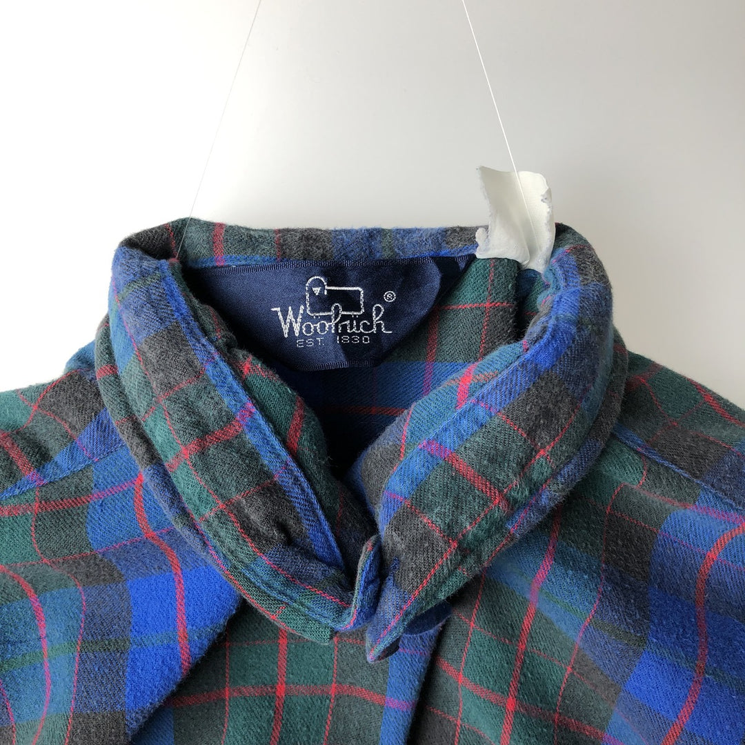 1980'S Woolrich Long-Sleeve Button-Down Flannel Check Shirt, Men's Size L (Equivalent), Vintage unclear blue type Vintage Second Hand