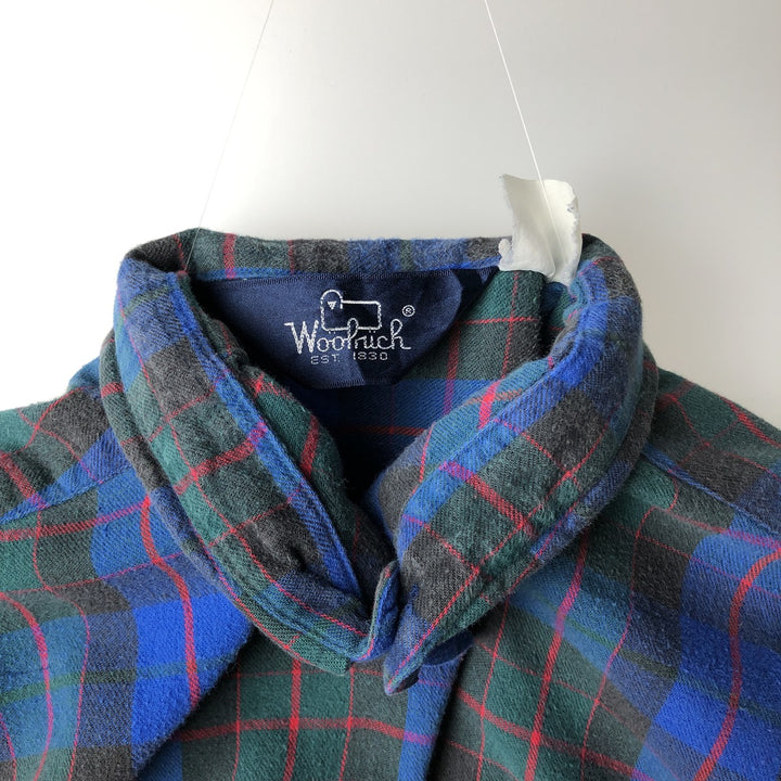 1980'S Woolrich Long-Sleeve Button-Down Flannel Check Shirt, Men's Size L (Equivalent), Vintage unclear blue type Vintage Second Hand