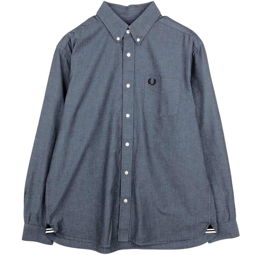 Fred Perry long-sleeved button-down shirt, men's size L (approx.) cotton navy blue type Vintage Second Hand