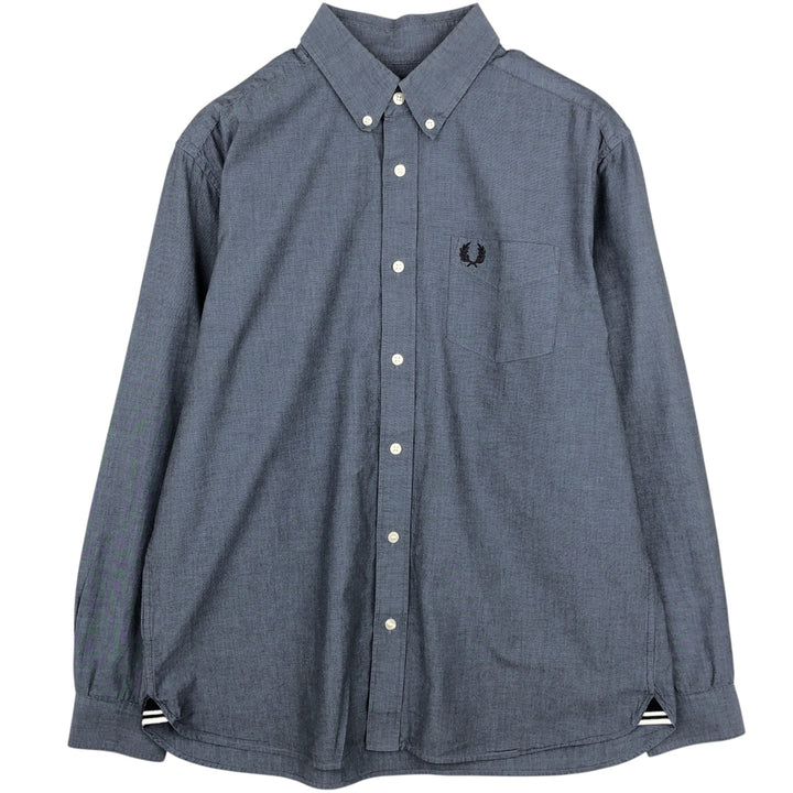 Fred Perry long-sleeved button-down shirt, men's size L (approx.) cotton navy blue type Vintage Second Hand