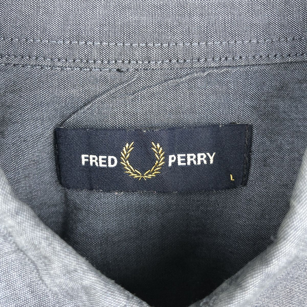 Fred Perry long-sleeved button-down shirt, men's size L (approx.) cotton navy blue type Vintage Second Hand
