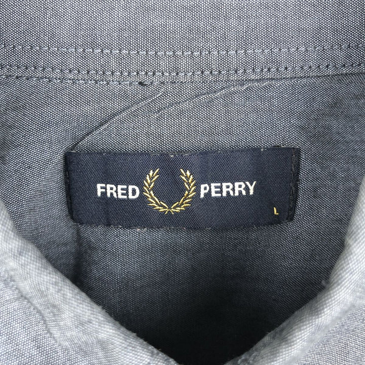 Fred Perry long-sleeved button-down shirt, men's size L (approx.) cotton navy blue type Vintage Second Hand