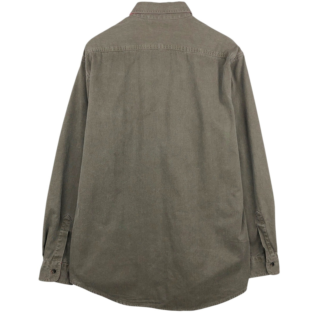 70s-80'S LL Bean Long-Sleeve Cotton Shirt, Made in USA, Men's Size L (Equivalent), Vintage cotton Khaki type brown Vintage Second Hand