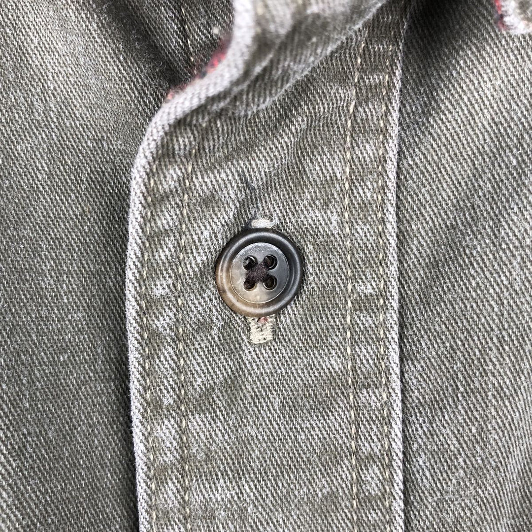 70s-80'S LL Bean Long-Sleeve Cotton Shirt, Made in USA, Men's Size L (Equivalent), Vintage cotton Khaki type brown Vintage Second Hand