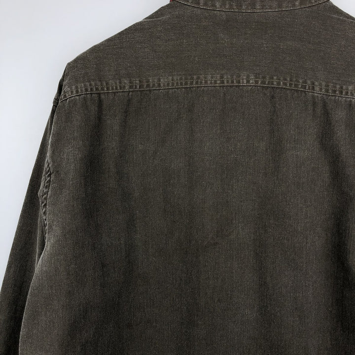 70s-80'S LL Bean Long-Sleeve Cotton Shirt, Made in USA, Men's Size L (Equivalent), Vintage cotton Khaki type brown Vintage Second Hand