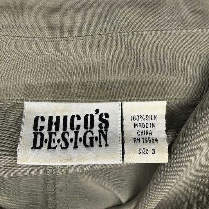 90'S Chico's Design Long-Sleeve Silk Shirt, Men's Size L (approx.), Vintage silk Khaki type Vintage Second Hand