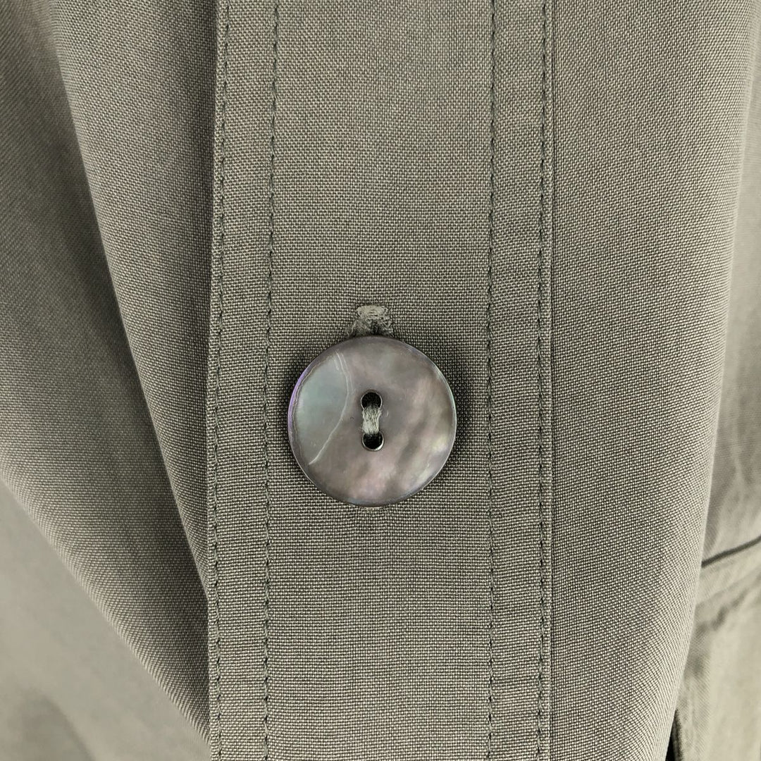90'S Chico's Design Long-Sleeve Silk Shirt, Men's Size L (approx.), Vintage silk Khaki type Vintage Second Hand