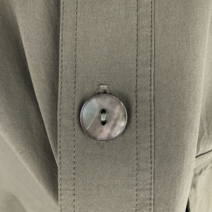 90'S Chico's Design Long-Sleeve Silk Shirt, Men's Size L (approx.), Vintage silk Khaki type Vintage Second Hand