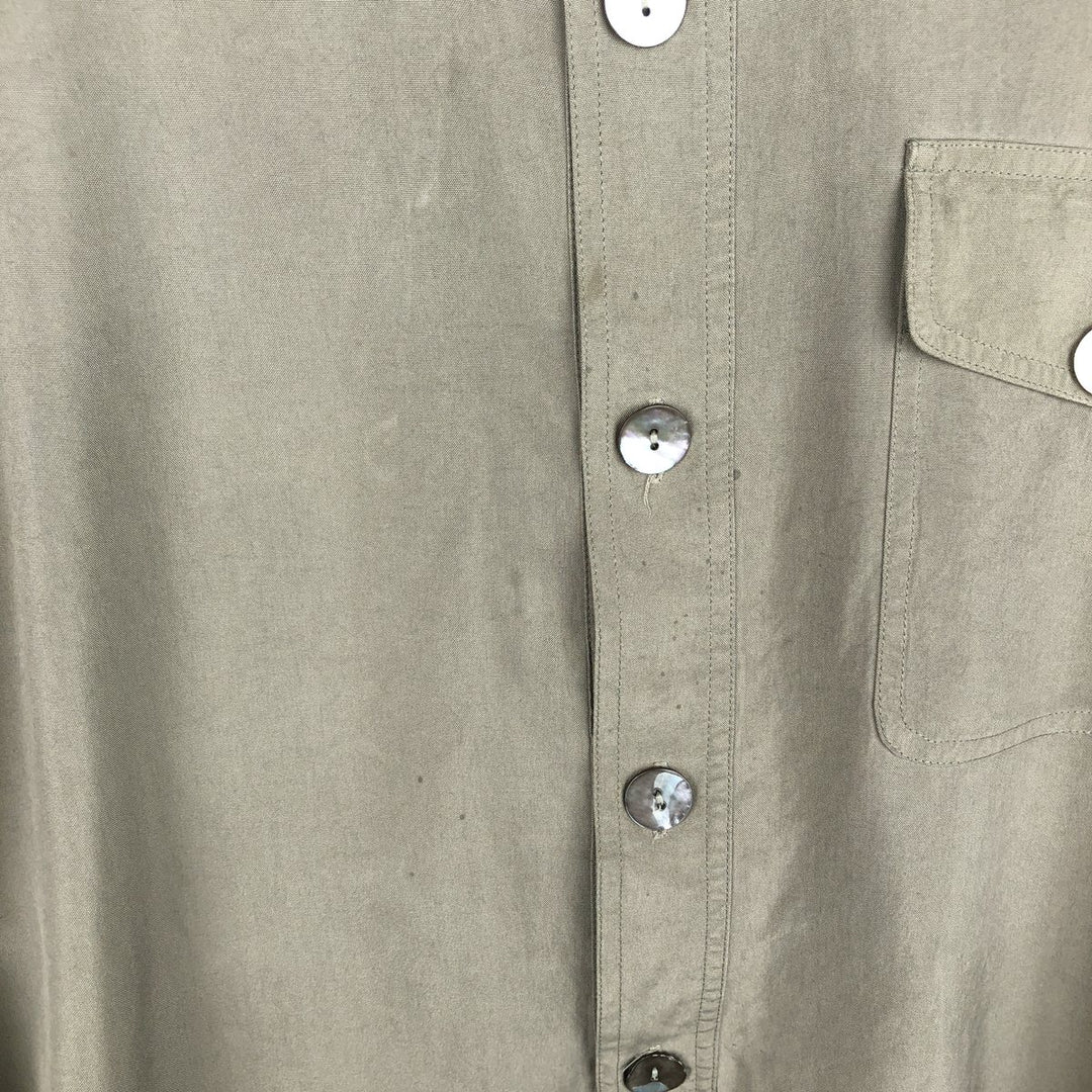 90'S Chico's Design Long-Sleeve Silk Shirt, Men's Size L (approx.), Vintage silk Khaki type Vintage Second Hand