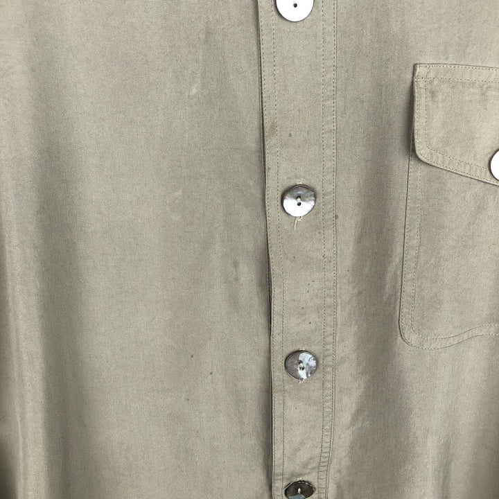 90'S Chico's Design Long-Sleeve Silk Shirt, Men's Size L (approx.), Vintage silk Khaki type Vintage Second Hand