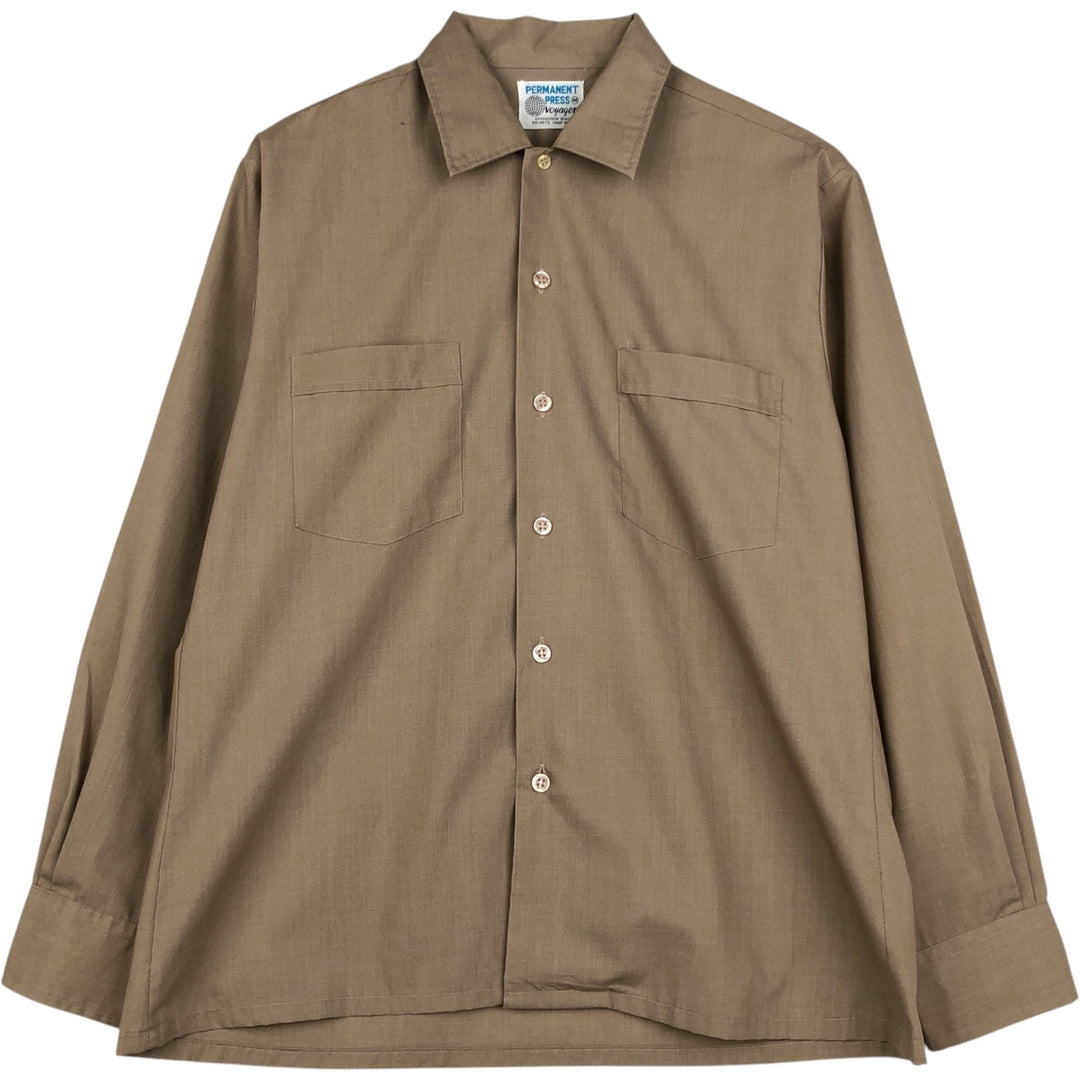Voyager PERMANENT PRESS Convertible Collar Long Sleeve Poly-Cotton Shirt, Men's Size M (Equivalent), Vintage polyester Beige type Vintage Second Hand