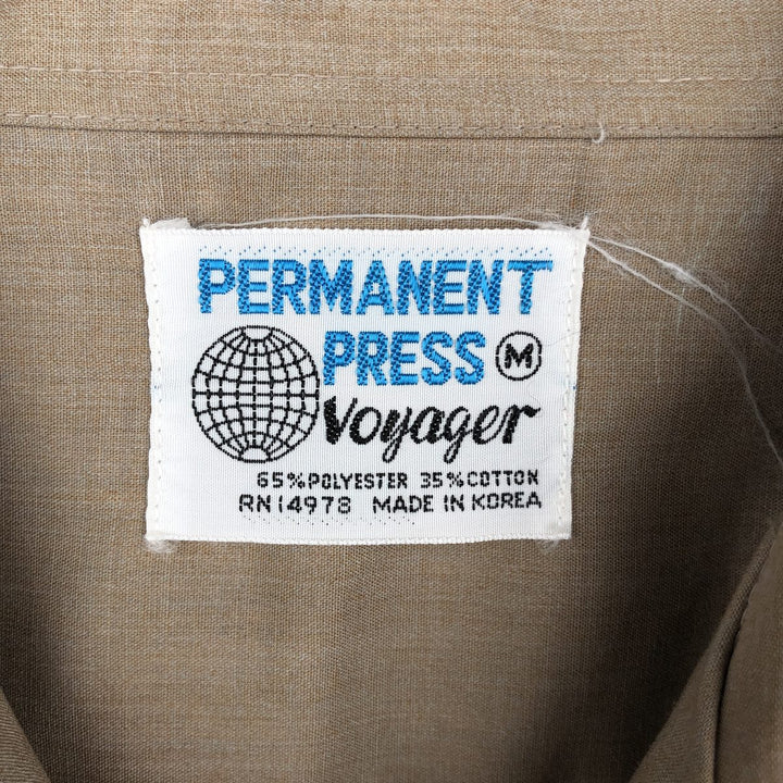 Voyager PERMANENT PRESS Convertible Collar Long Sleeve Poly-Cotton Shirt, Men's Size M (Equivalent), Vintage polyester Beige type Vintage Second Hand