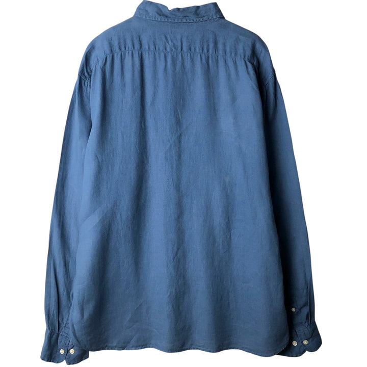 90'S GAP Old Gap Fitted Long-Sleeve Linen Shirt, Men's Size XL (Equivalent), Vintage linen blue type Vintage Second Hand