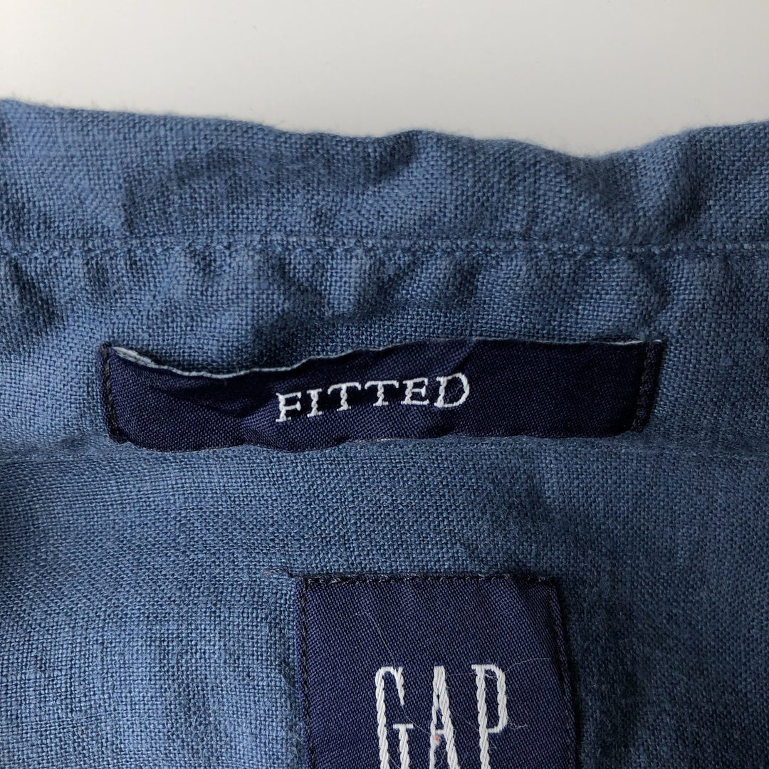 90'S GAP Old Gap Fitted Long-Sleeve Linen Shirt, Men's Size XL (Equivalent), Vintage linen blue type Vintage Second Hand