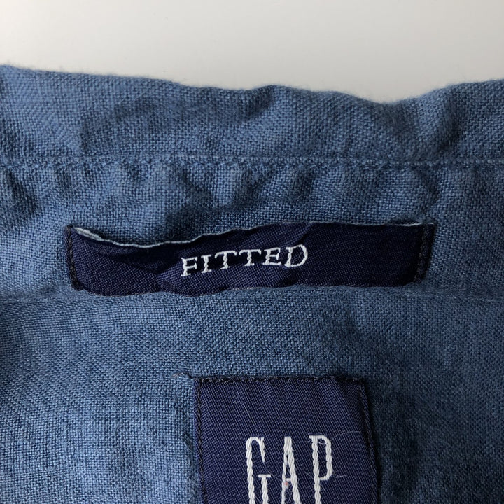 90'S GAP Old Gap Fitted Long-Sleeve Linen Shirt, Men's Size XL (Equivalent), Vintage linen blue type Vintage Second Hand
