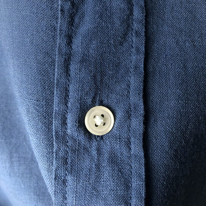 90'S GAP Old Gap Fitted Long-Sleeve Linen Shirt, Men's Size XL (Equivalent), Vintage linen blue type Vintage Second Hand