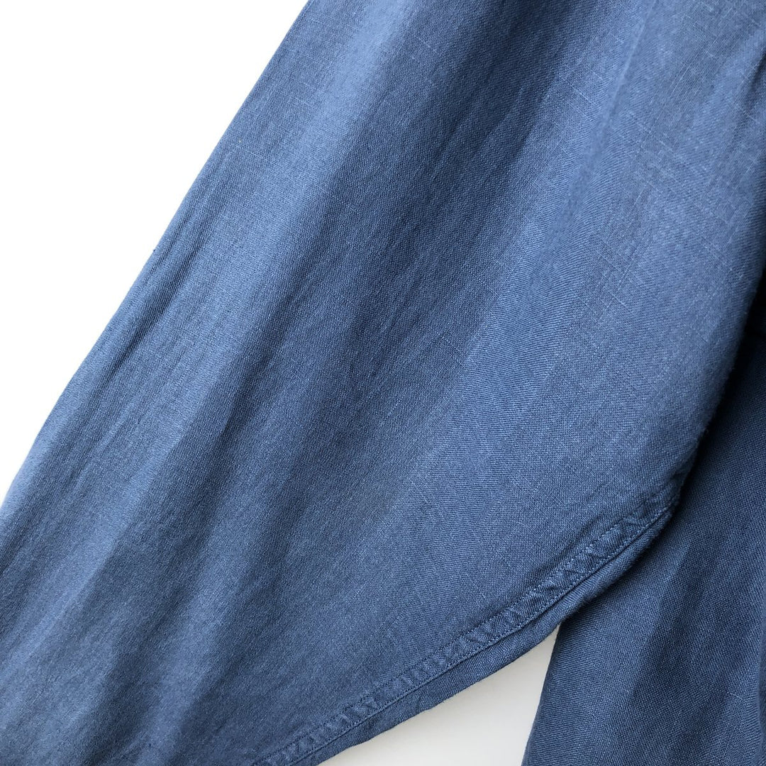 90'S GAP Old Gap Fitted Long-Sleeve Linen Shirt, Men's Size XL (Equivalent), Vintage linen blue type Vintage Second Hand