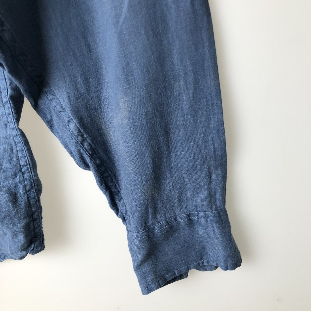 90'S GAP Old Gap Fitted Long-Sleeve Linen Shirt, Men's Size XL (Equivalent), Vintage linen blue type Vintage Second Hand
