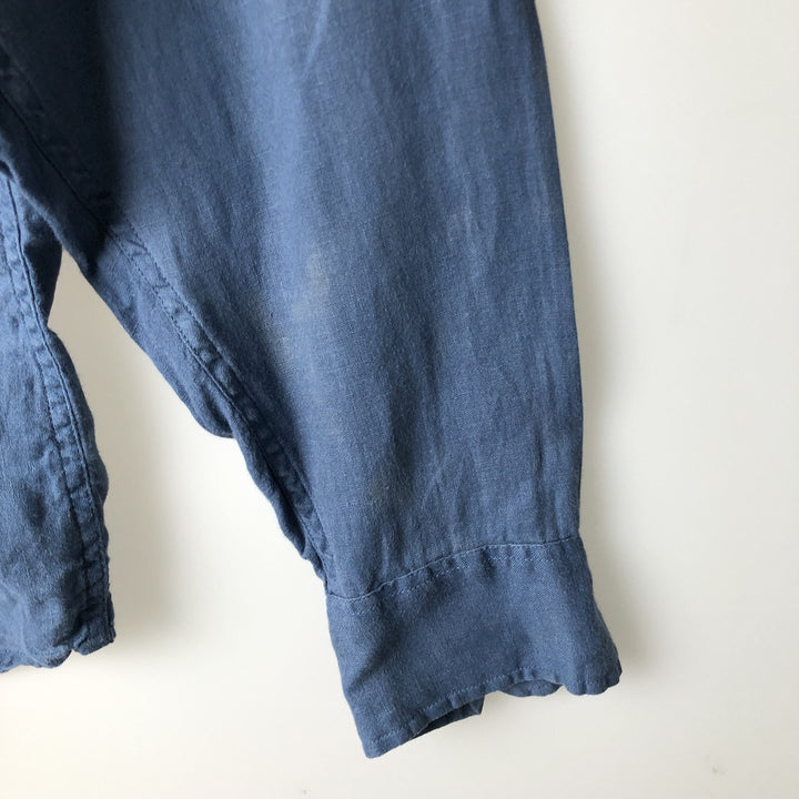 90'S GAP Old Gap Fitted Long-Sleeve Linen Shirt, Men's Size XL (Equivalent), Vintage linen blue type Vintage Second Hand