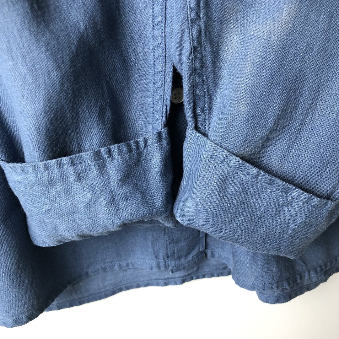 90'S GAP Old Gap Fitted Long-Sleeve Linen Shirt, Men's Size XL (Equivalent), Vintage linen blue type Vintage Second Hand