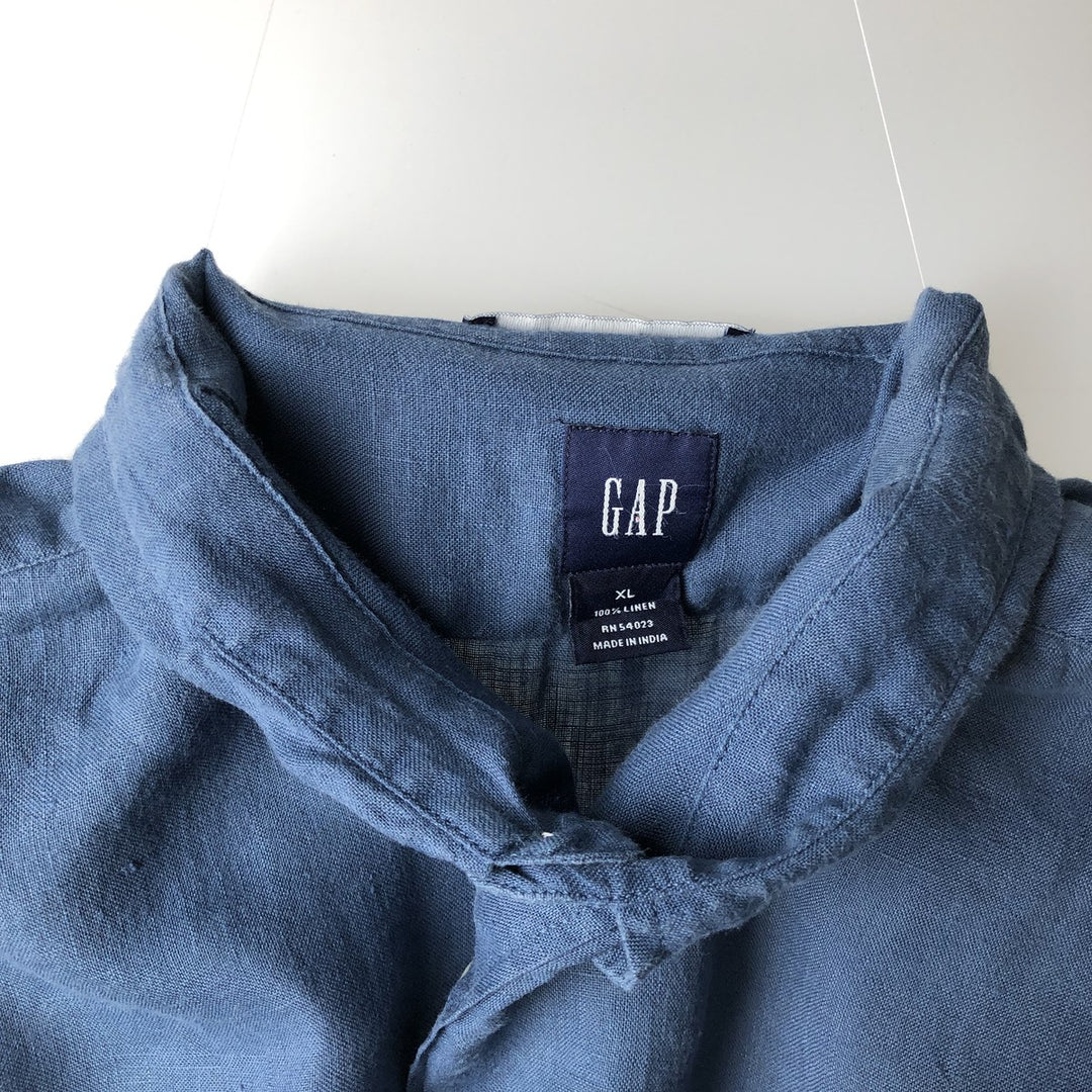 90'S GAP Old Gap Fitted Long-Sleeve Linen Shirt, Men's Size XL (Equivalent), Vintage linen blue type Vintage Second Hand
