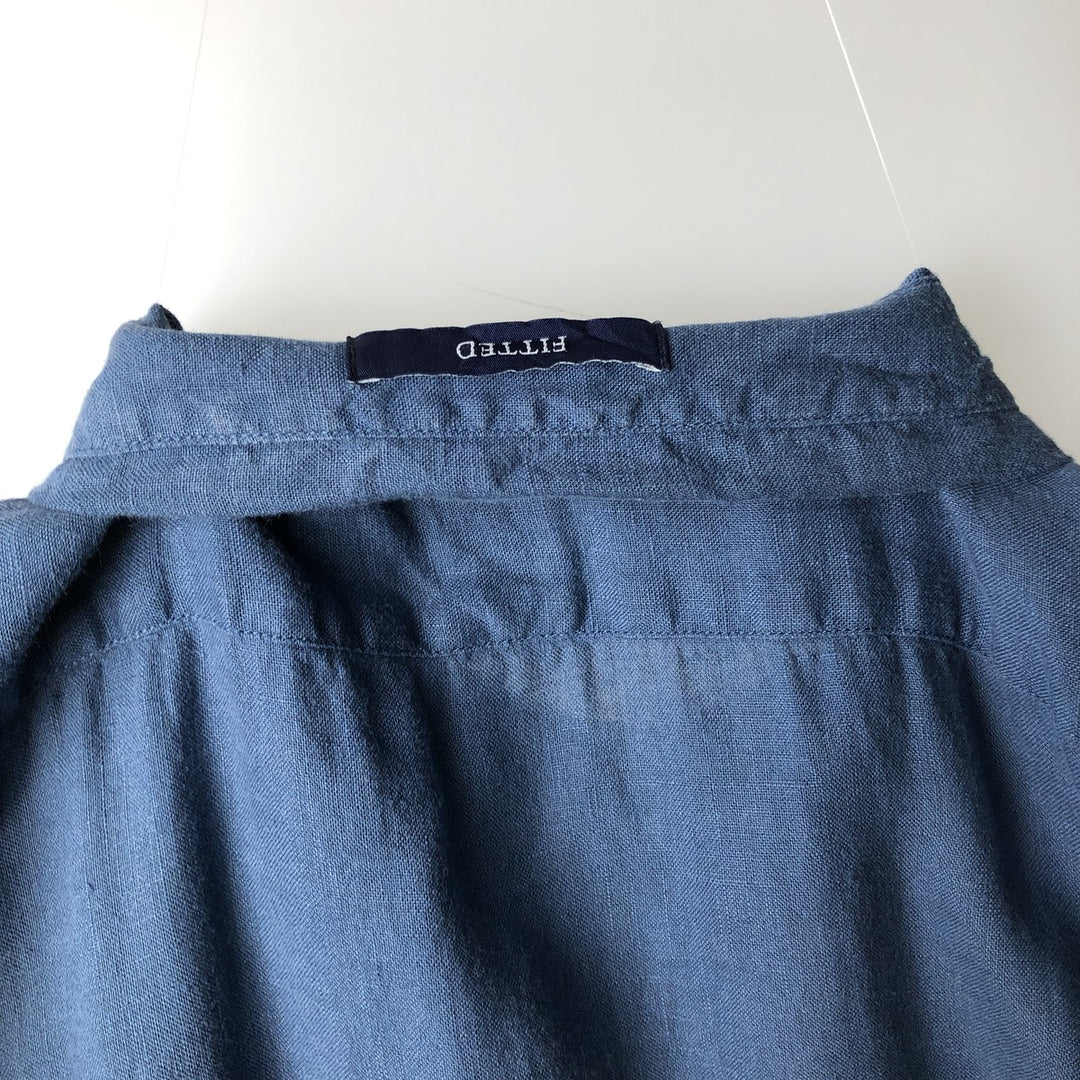 90'S GAP Old Gap Fitted Long-Sleeve Linen Shirt, Men's Size XL (Equivalent), Vintage linen blue type Vintage Second Hand