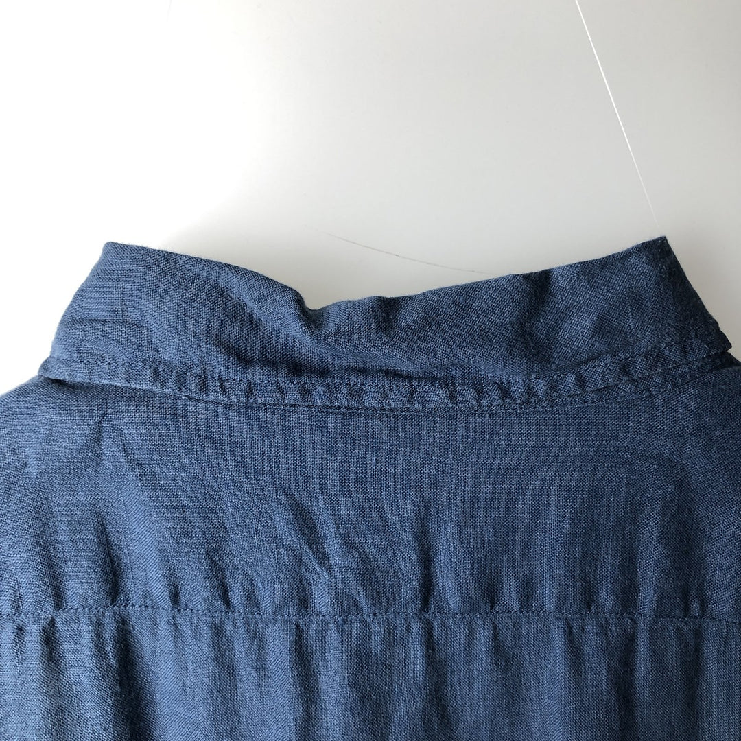 90'S GAP Old Gap Fitted Long-Sleeve Linen Shirt, Men's Size XL (Equivalent), Vintage linen blue type Vintage Second Hand